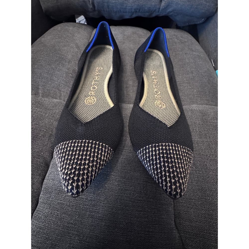 Rothy's The Point Flat Size 7 Black Gold Toe Bottom - slip on washable